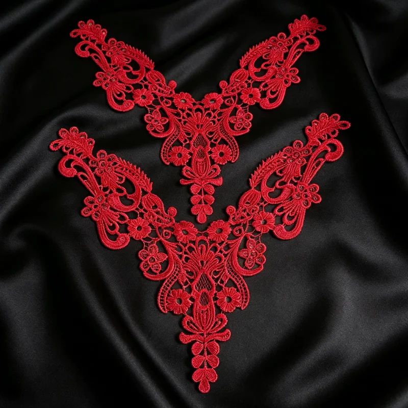 

2 pieces Lace decorative patches, water-soluble embroidered floral collar patches, and hollow-stitched lace decorative edges. Su