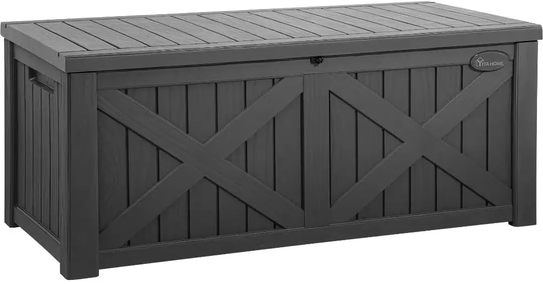 

120 Gallon Large Outdoor Storage Box with X-Shaped Front, Waterproof Resin Deck Box Cushion Storage Bench for Patio