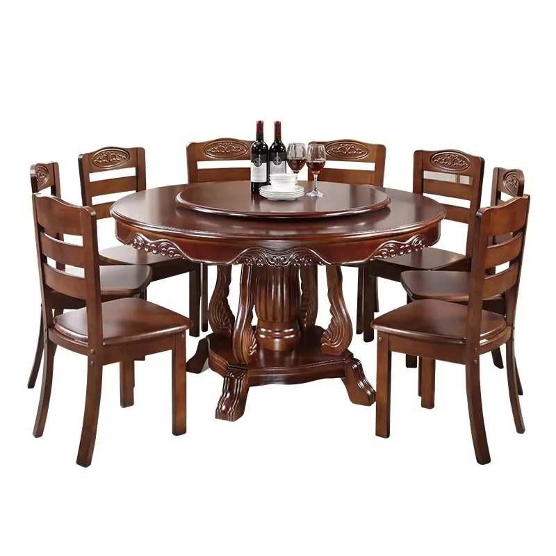 

Chinese solid wood round eating table dining table round dining table and chair combination