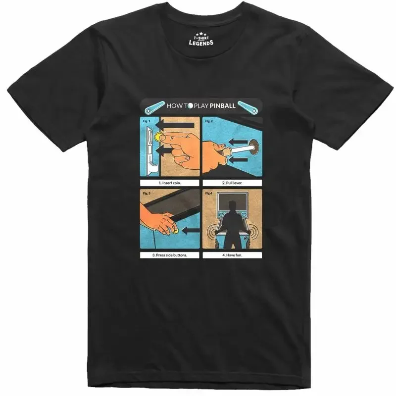 Mens T Shirt Retro Pinball Machine Instruction Design 80's 90's Retro Game Tee