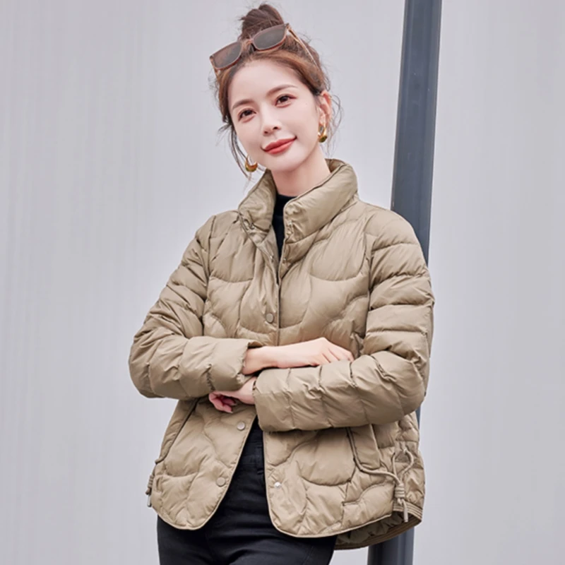 Short Light Down Jacket for Women, Stand-up Collar, Loose Warm Clothing, Temperament, Simple Fashion, Winter