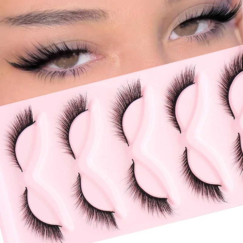 5 Pairs Fluffy False Eyealshes Fox Cat Eye Lashes Winged False Eyelashes Fox Eye Faux Mink Eyelashes Silk Lashes Makeup