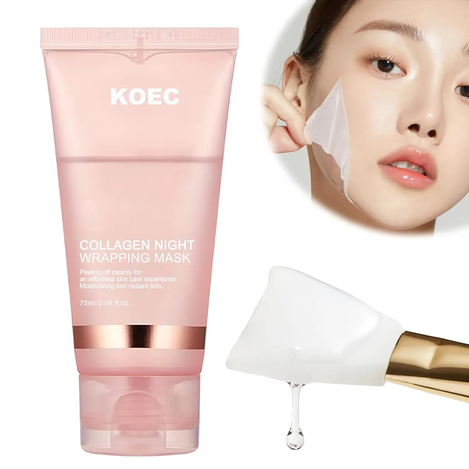 Collagen Wrapping Peel Off Facial Mask with Brush Elasticity for Firmer Skin, Reduces Sagging & Dullness, Korean Skin Care