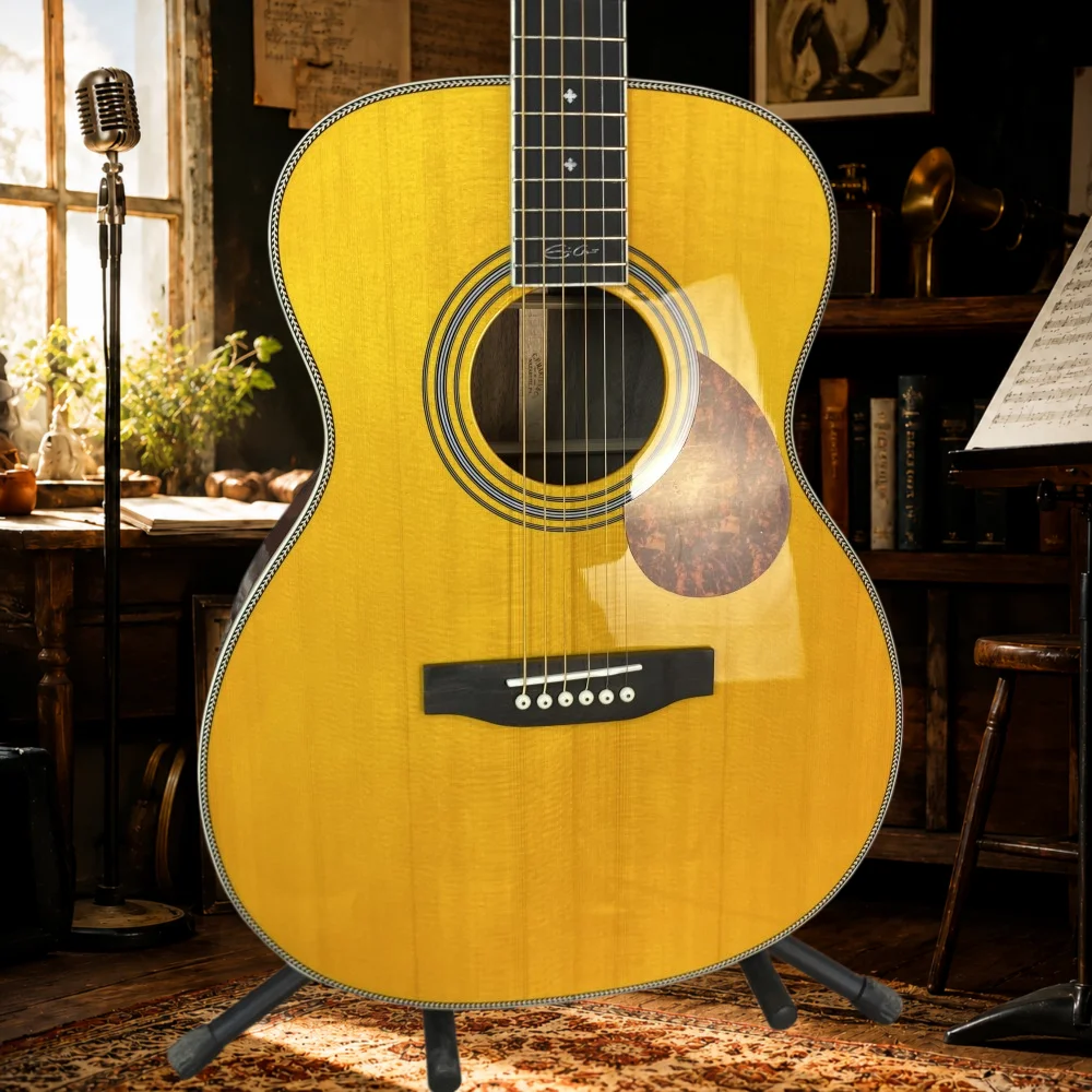 Handmade Acoustic Guitar OM28 Spruce Top Rosewood Fingerboard 20 Frets Bone Nut Rosewood Fingerboard for Professional Music Performance