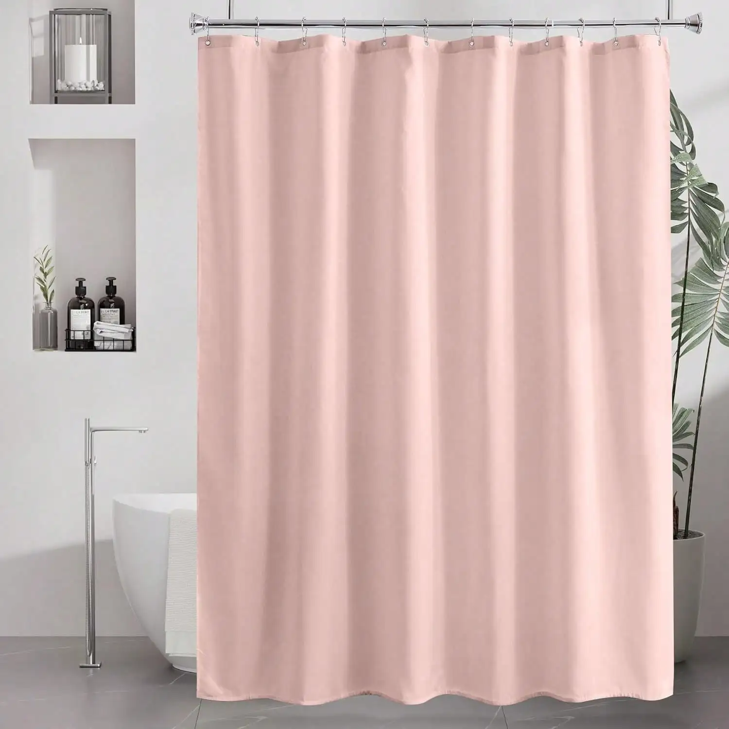 

White Shower Liner Cloth Waterproof, White Shower Curtain Liner Fabric With Weighted Stones, Washable Shower Curtain And Liner 2-In-1, 120G Heavy Duty, 12 Grommet Holes, 72 X 72 Inches