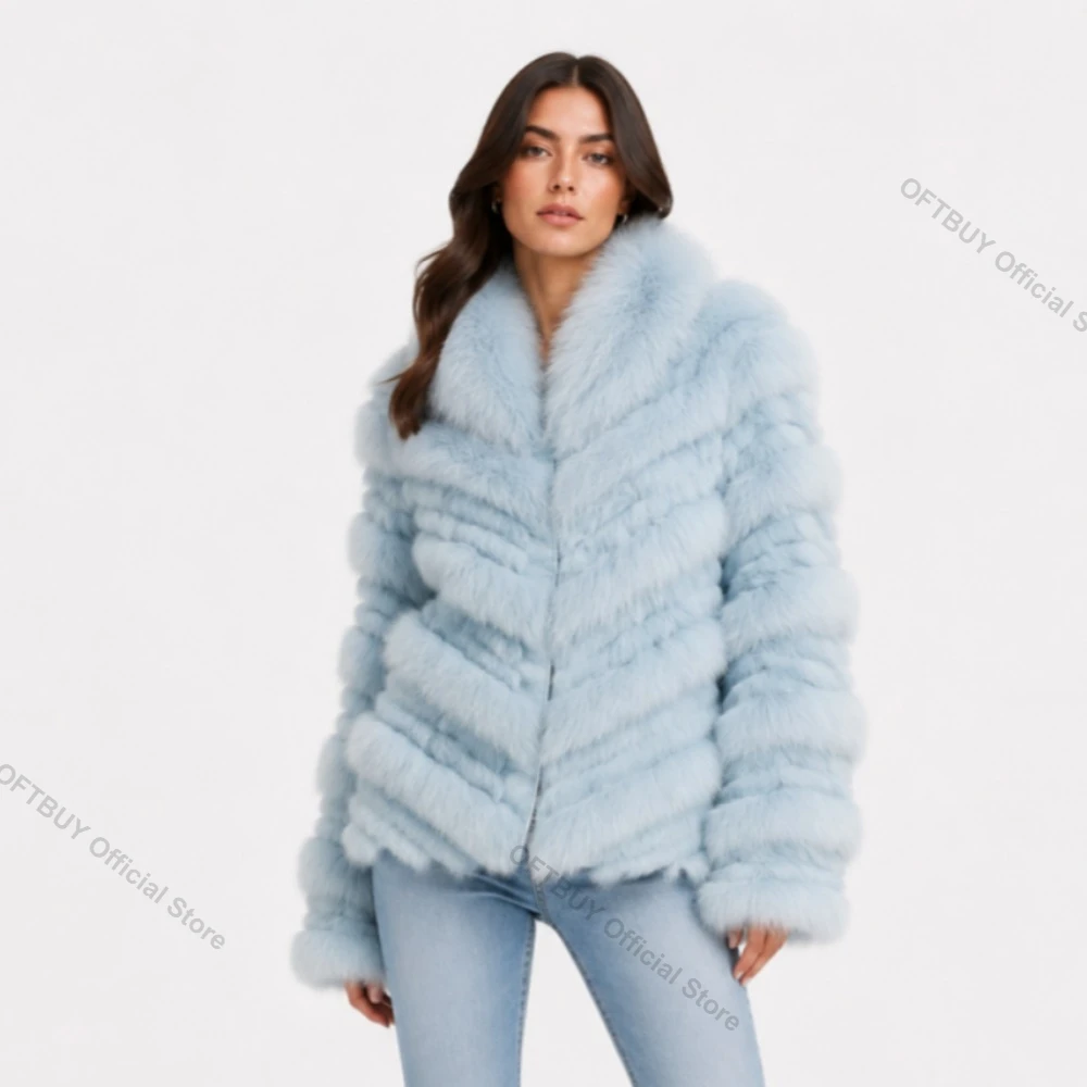 OFTBUY Cappotto in Vera Pelliccia di Volpe, Caldo e Vintage, Nuova Collezione, Giacca in Vera Pelliccia Premium, Look Pelle Intera, Stile Moda per le Feste e per la Strada