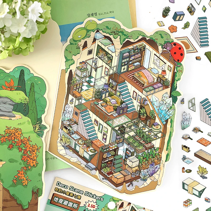 12 قطعة من سلسلة رصاصة المقصورة السابعة 2.5D ملصقات ذات مناظر طبيعية خلابة مشهد مصغر مصنوع يدويًا ملصقات ذات مناظر طبيعية خلابة مثيرة للاهتمام أدوات مكتبية