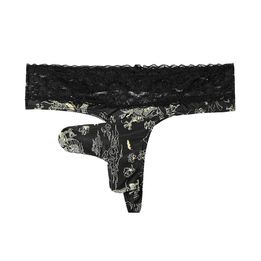 Sexy Men Lace T-Back Thongs Panties Sexy Elephant Nose Pouch G-String Briefs Underwear Gays JJ Sleeve Underpants Erotic Lingerie