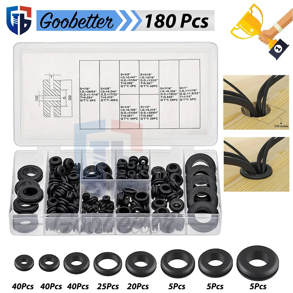 180 szt. Czarna guma O drut pierścieniowy zestaw uszczelek uszczelki uszczelka okrągła zestaw asortymentowy średnica otworu 3mm 5mm 6mm 8mm do 18mm