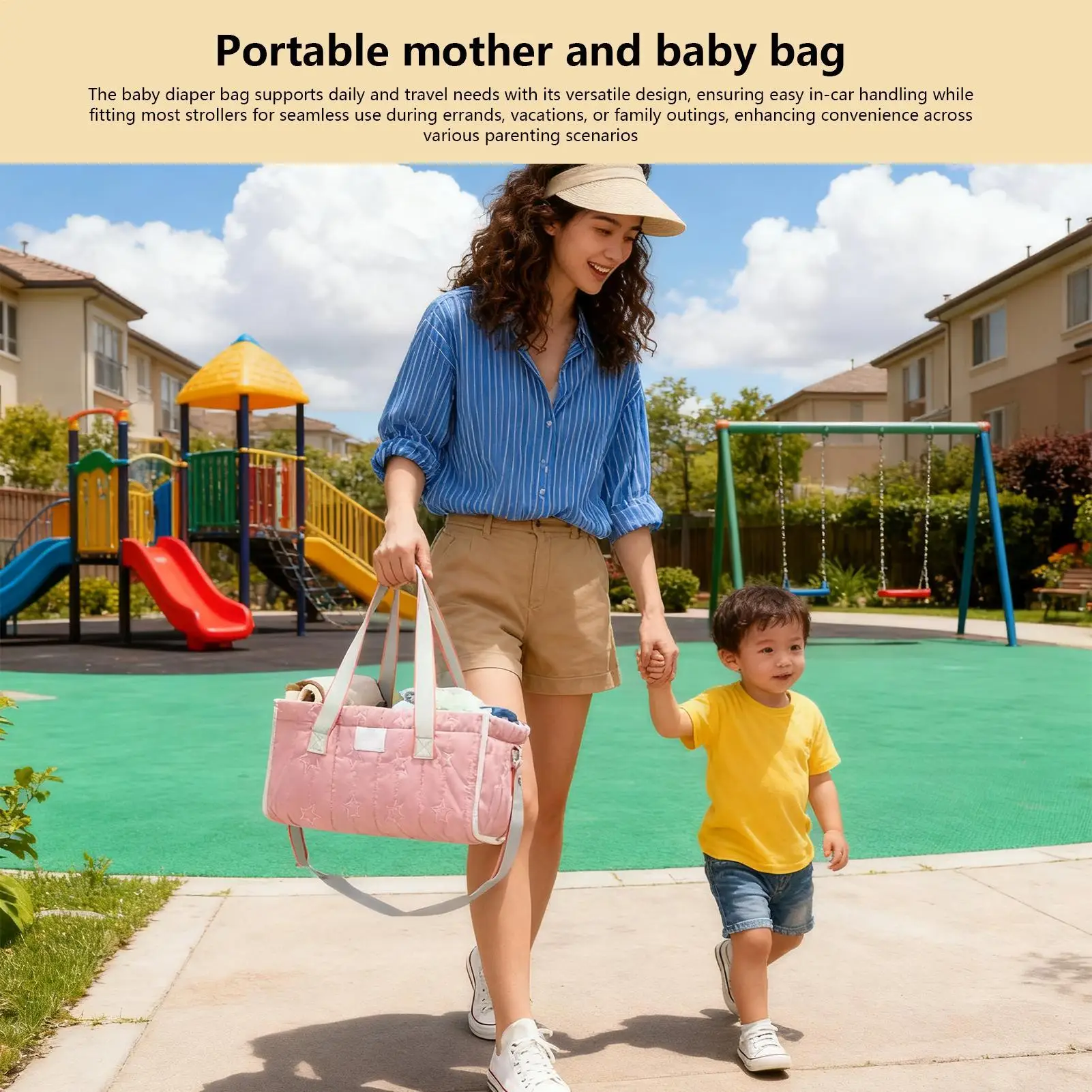 

Travel Diaper Bag Lightweight Tote Large Capacity Diaper Organizer Basket For Toddler Kids Women Dad Mother Travel Nursery