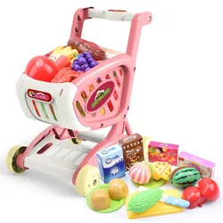 Carrito de compras de plástico realista para niños, juguete de esquina redondeada, experiencia de escena, carrito de empuje de supermercado, casa de juegos educativa