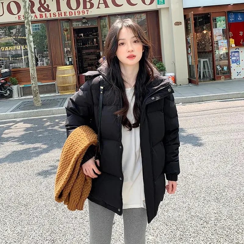 Korean Women Parkas Winter Warn Down Cotton Clothes Casual Solid color Hooded padded Coat female Loose Puffer Bomber Jacket T693