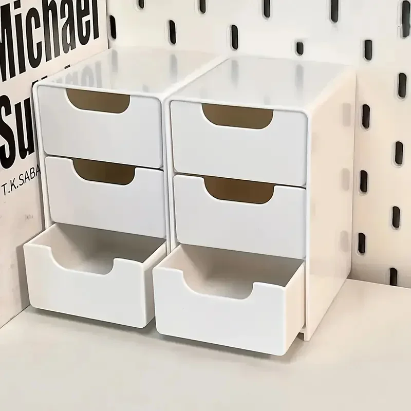

White 3 Drawer Mini Desk Organizer Stackable Plastic Storage Box For Office Home