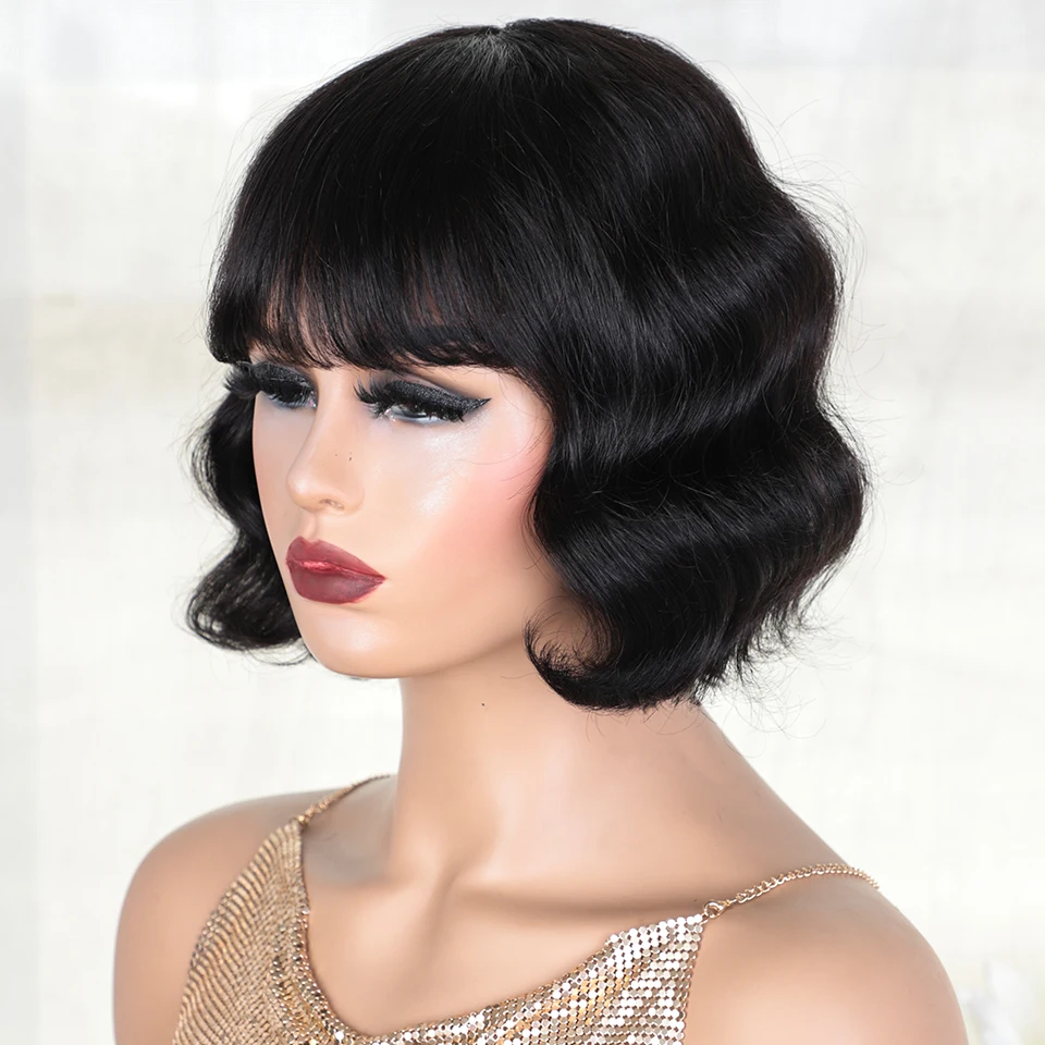 Kurze Pixie Bob Cut Echthaar Perücken mit Pony lose tiefe leimlose Perücke Highlight Honig Körper Welle blonde farbige Perücken für Frauen