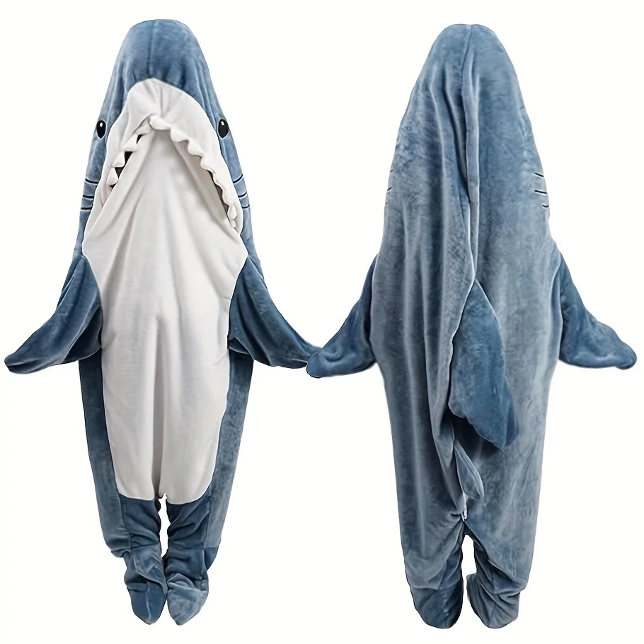 

Unisex shark hooded pajamas,soft flannel suede can wear sleeping bag-style adult shark costume pajamae.theme casual home service