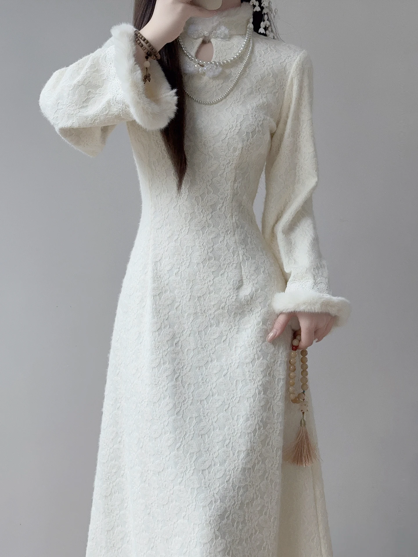 

Теплое китайское платье-ципао Ting Yue Ling Qi Pao Ele Young Sle Fce с подкладкой для молодых девушек, для осени и зимы