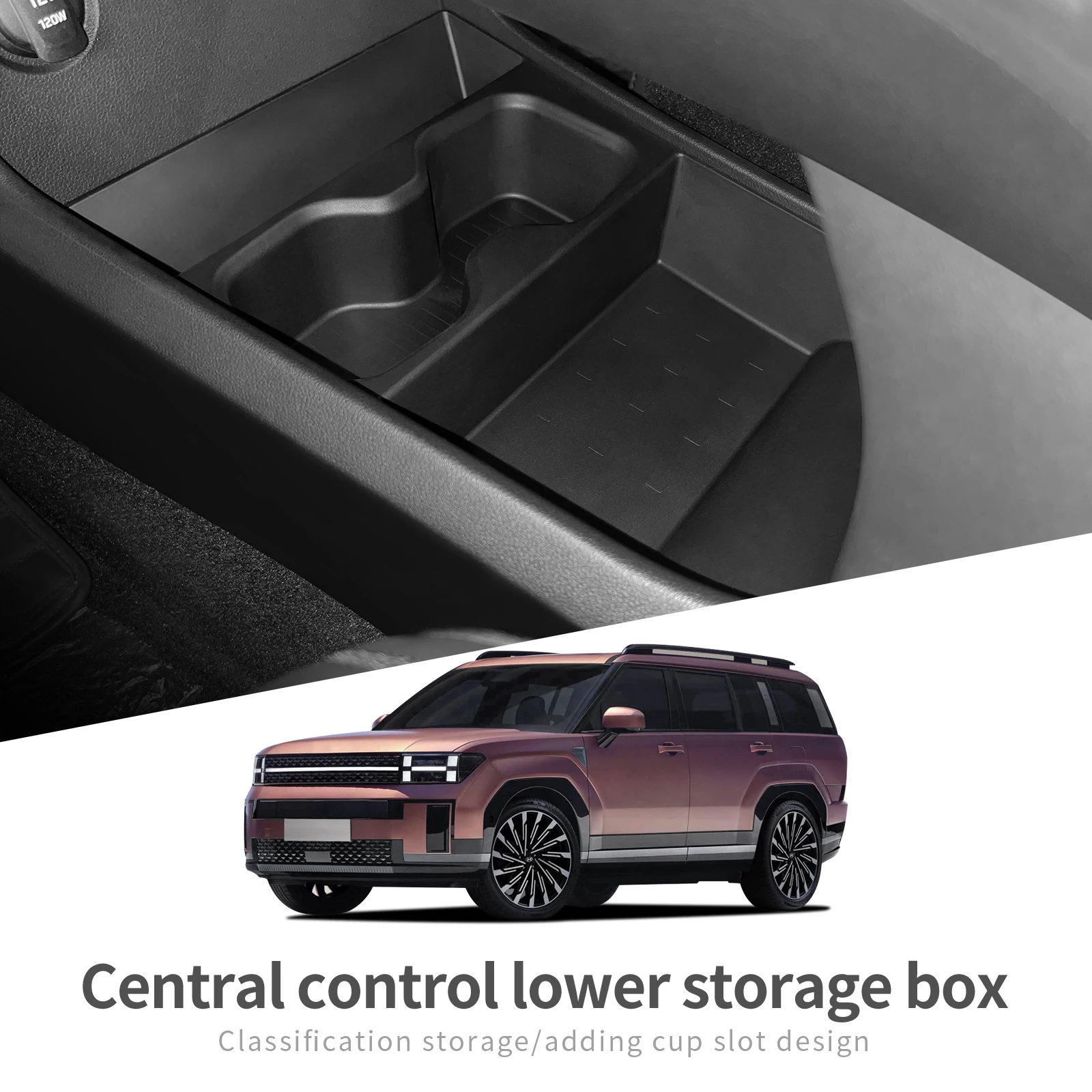 for Hyundai Santa Fe 2024 2025 2026 Car Central Lower Layer Storage Box Cup Holder TPE Organizer Tray Accessories Tidying