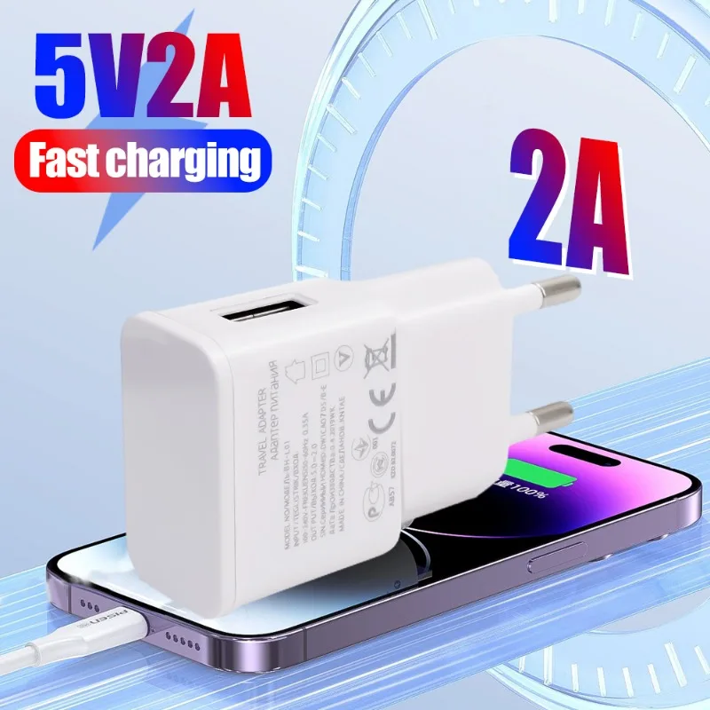 2A EU/US Phone Charger Fast Charging for Samsung Note20 Note10 Note9 Note8 S20 USB Home Travel Wall Charger Phone Power Adapter