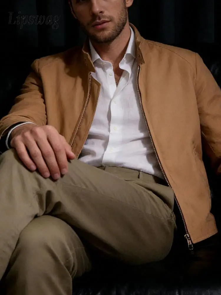 

Casual Zip-up Stand Collar Jackets Mens Spring Fashion Solid Color Slim Outerwear Men Autumn Stylish Long Sleeve Cardigan Jacket