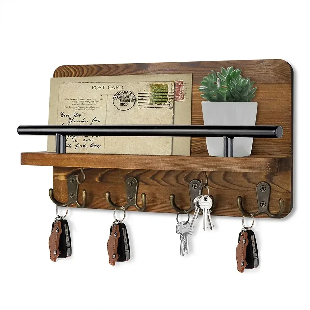 

Decorative Hanger Room Mounted Accessories Wooden Shelf Multifunctional Coat Decoration Holder Retro Rack Key Wall Mail Wall