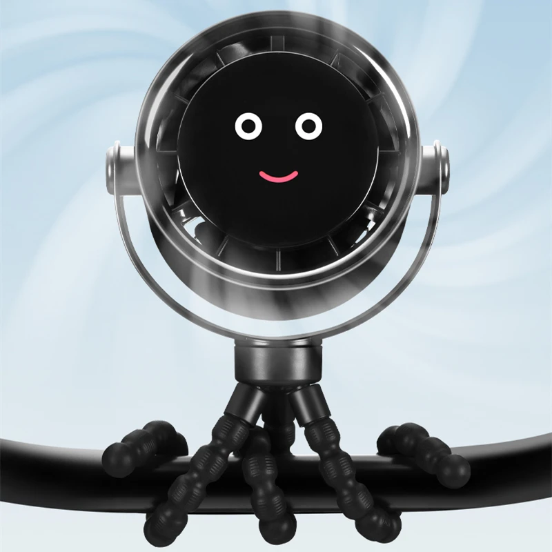Ventilador USB portátil con Clip de pulpo, ventilador para cochecito de bebé con pantalla creativa de cara sonriente, ventilador de mano de escritorio para dormitorio de estudiante