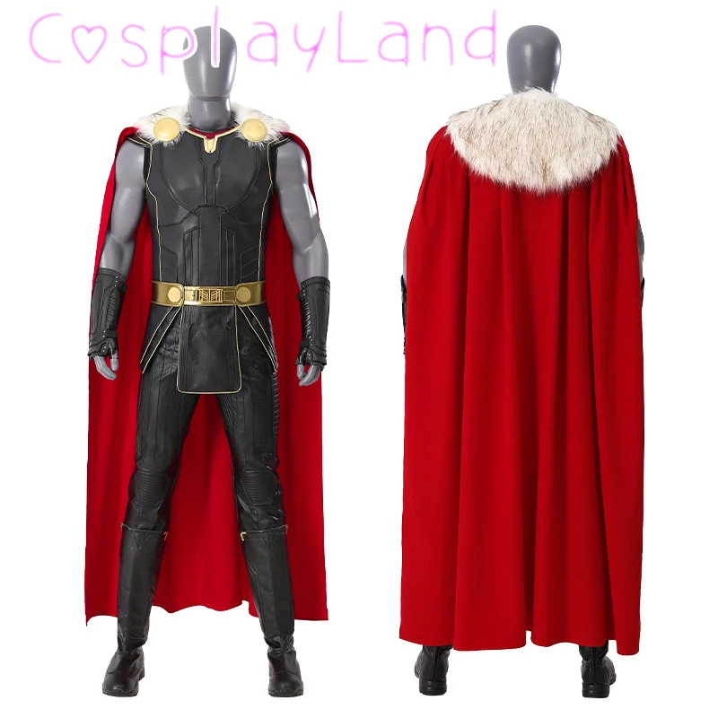 

Love And Thunder Odinson Cosplay Costume Adult Men Suit Halloween Performance Clothes Black Suit Winter Cape With Furry Collar