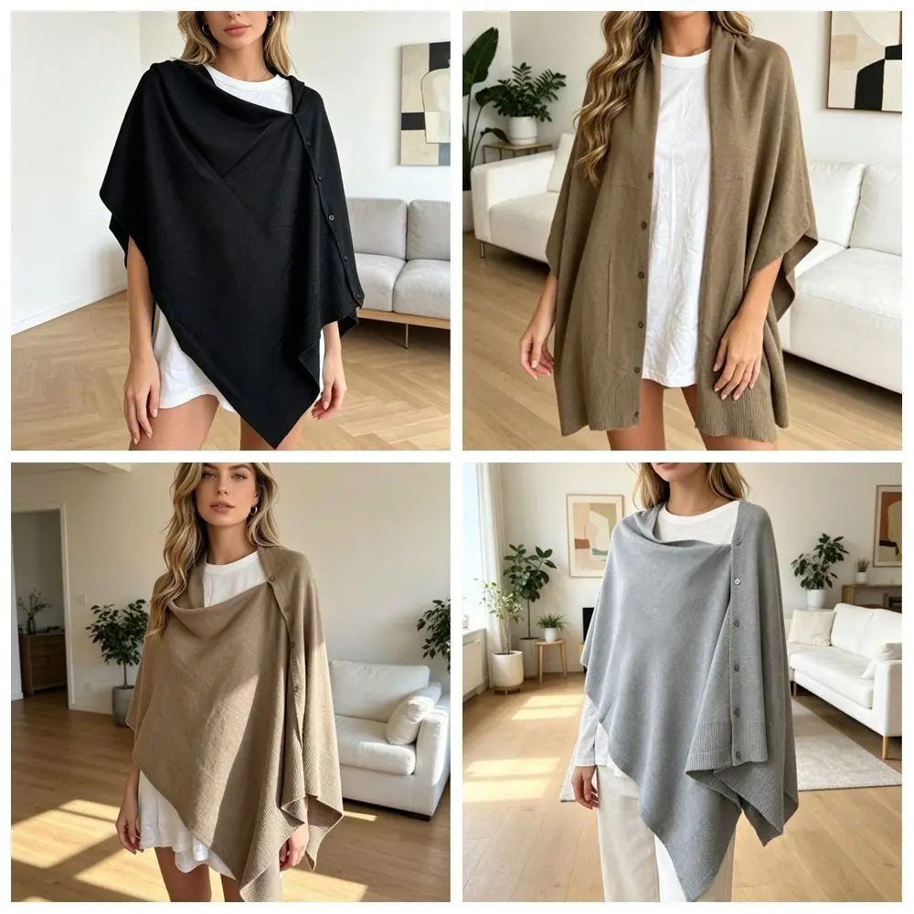 New with Button Pashmina Shawl Warm Thick Shoulder Top Regular Casual Button Scarf Autumn Winter