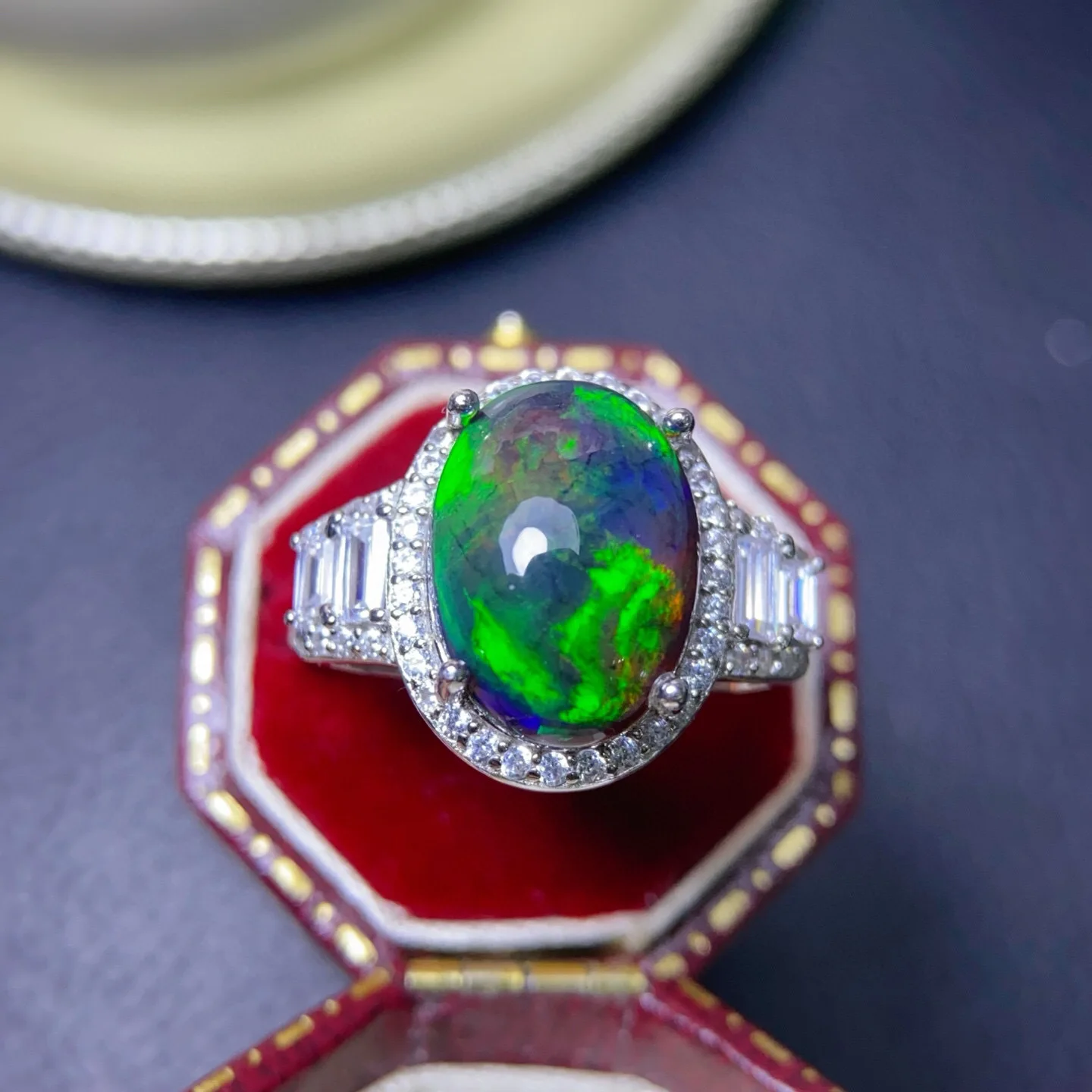 S925 Silver Black Opal Ring, 10x14mm Breathtaking Craftsmanship, Showstopping Jewelry for Red Carpet Events