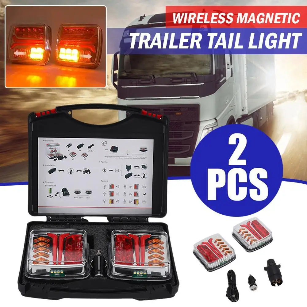 

2pcs Wireless Magnetic LED Truck Tail Light For Caravans Campers Lorry RV Trailer Rear Light Signal Warning Brake Light