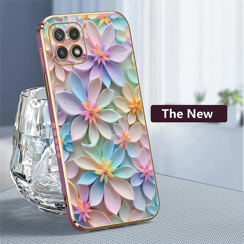 สําหรับ Samsung Galaxy A52 A52S A42 A72 4G 5G A32 A22 A7 2018 โทรศัพท์กรณีหรูหราชุบซิลิโคนนุ่มกันกระแทกดอกไม้ Capa