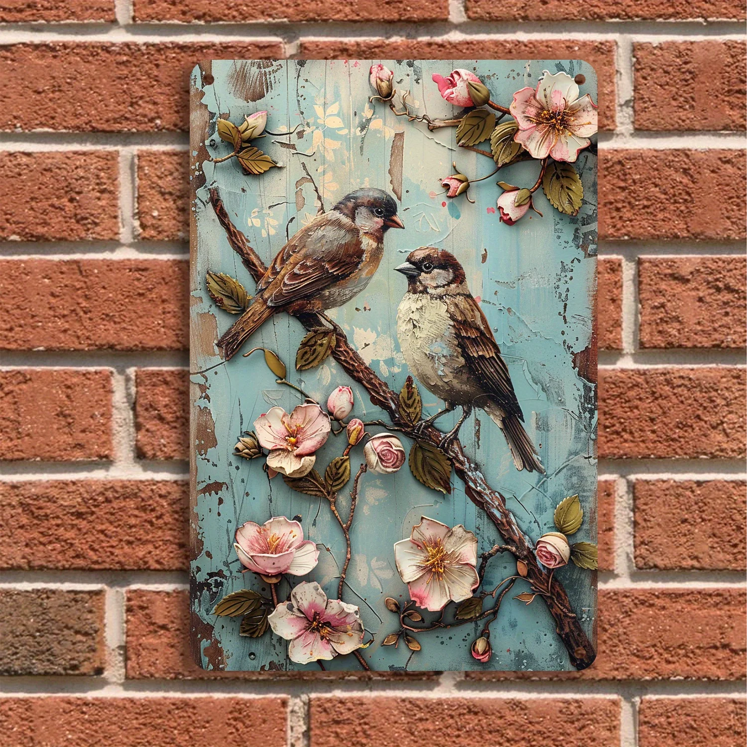 Vintage Tin Sign Rustic Bird Wall Art Decorative Metal Sign with Floral Design Suitable for Home and Garden Garden Decoration