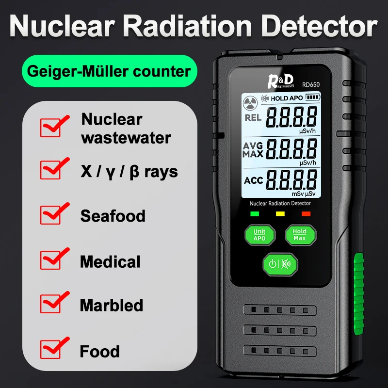 RD650 Geiger Counter Nuclear Radiation Detector X-ray γ-ray β-ray Radioactivity Tester Marble Detector Personal Dosimeter