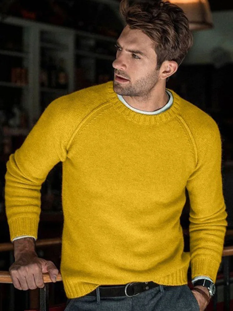 

Men Solid O Neck Knitted Sweater Casual Loose Long Sleeve Cashmere Pullover 2024 Autumn Male Trendy Warm Knit Jumper Tops