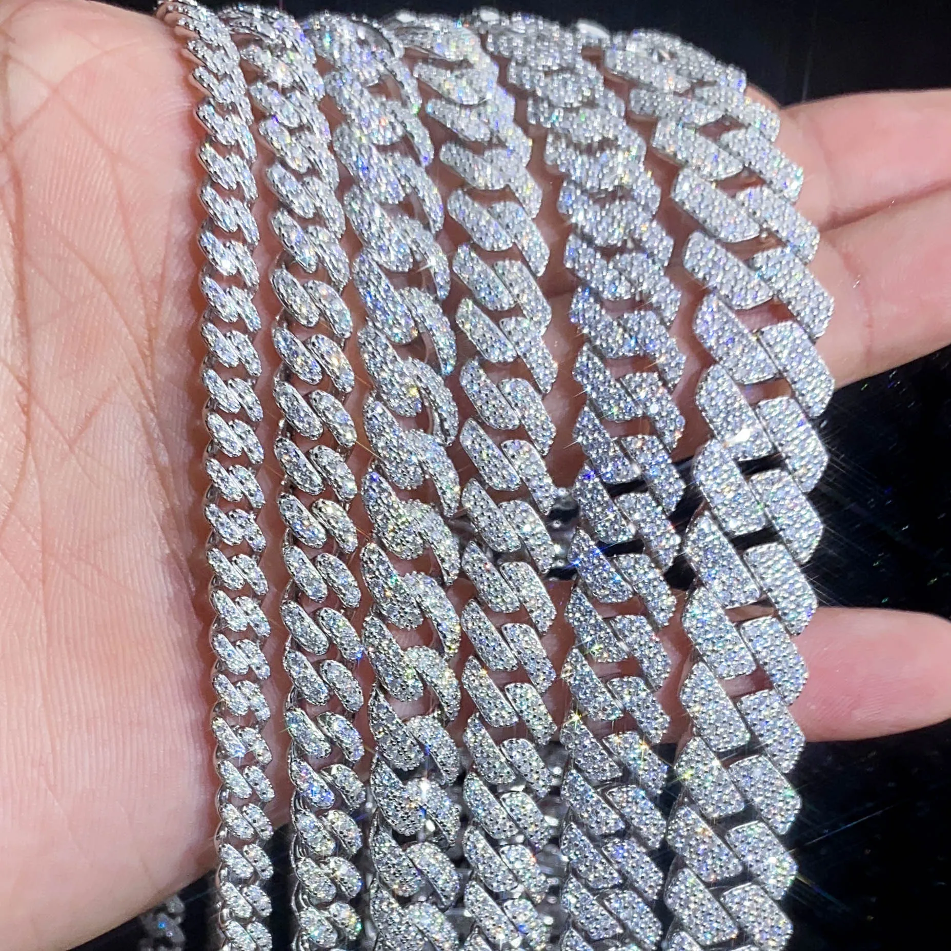 Cross-border European American 925 Silver Hip-hop Moissanite Cuban-link Necklace Bracelet Gold-plated 6mm/8mm/10mm/12mm/15mm，
