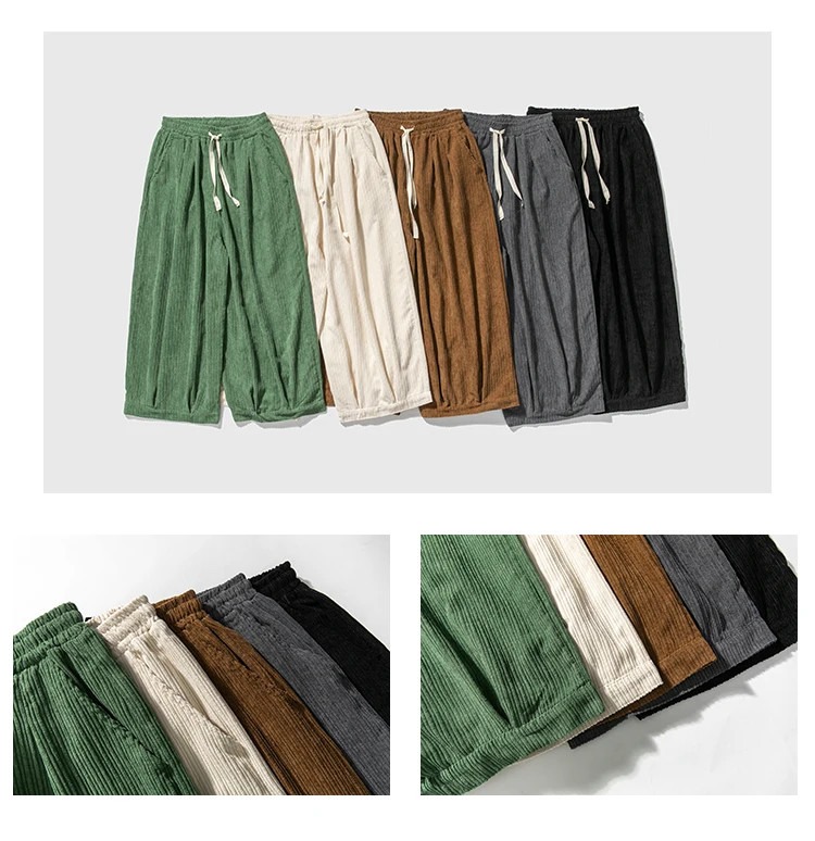 Men's Japanese Style Warm Thicken Corduroy Pants Autumn Winter Fashion Harajuku Wide Leg Loose Trousers