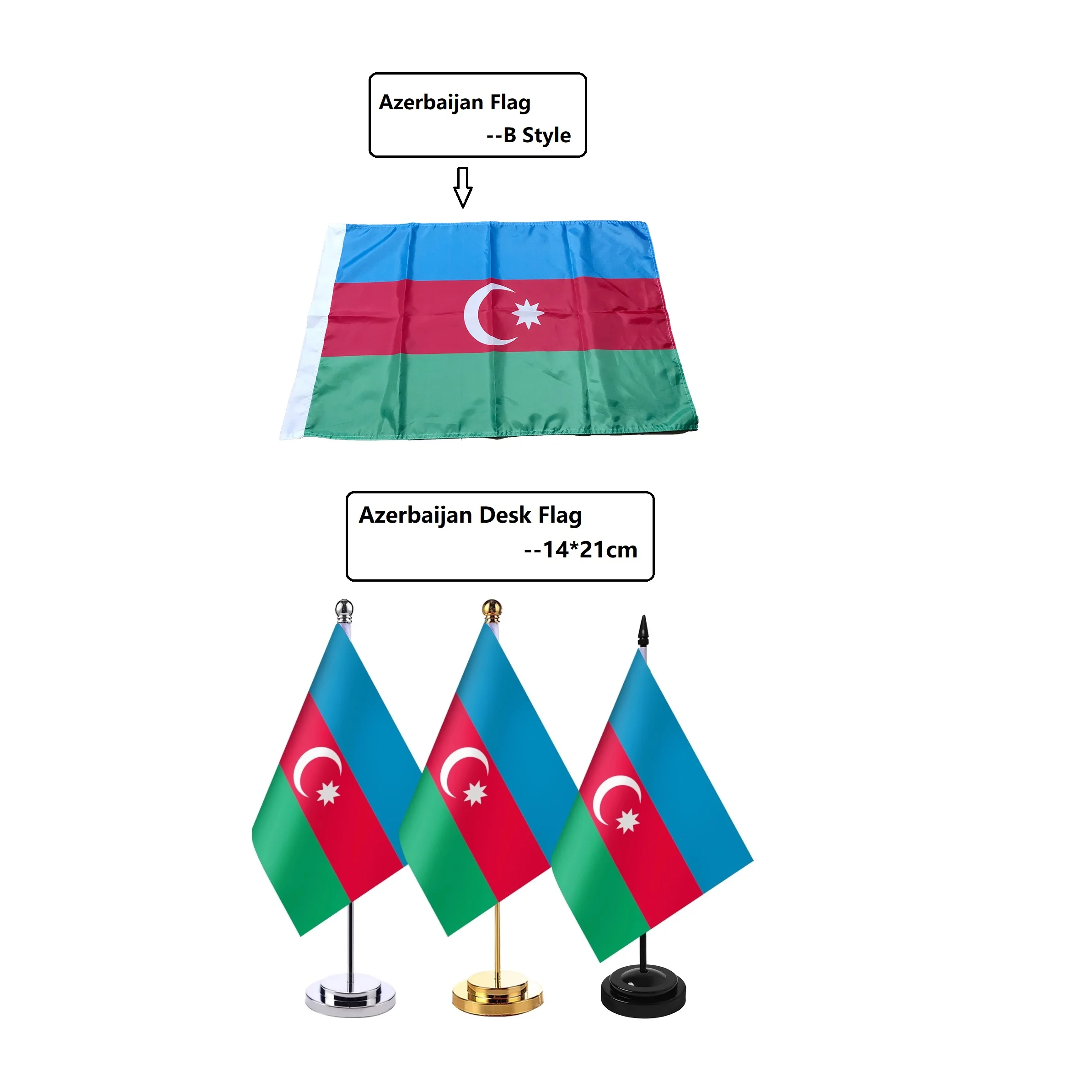 Azerbaijan Flag 90x150cm Polyester Hanging Banner 14x21cm Table Desk National Flag for Home Decor