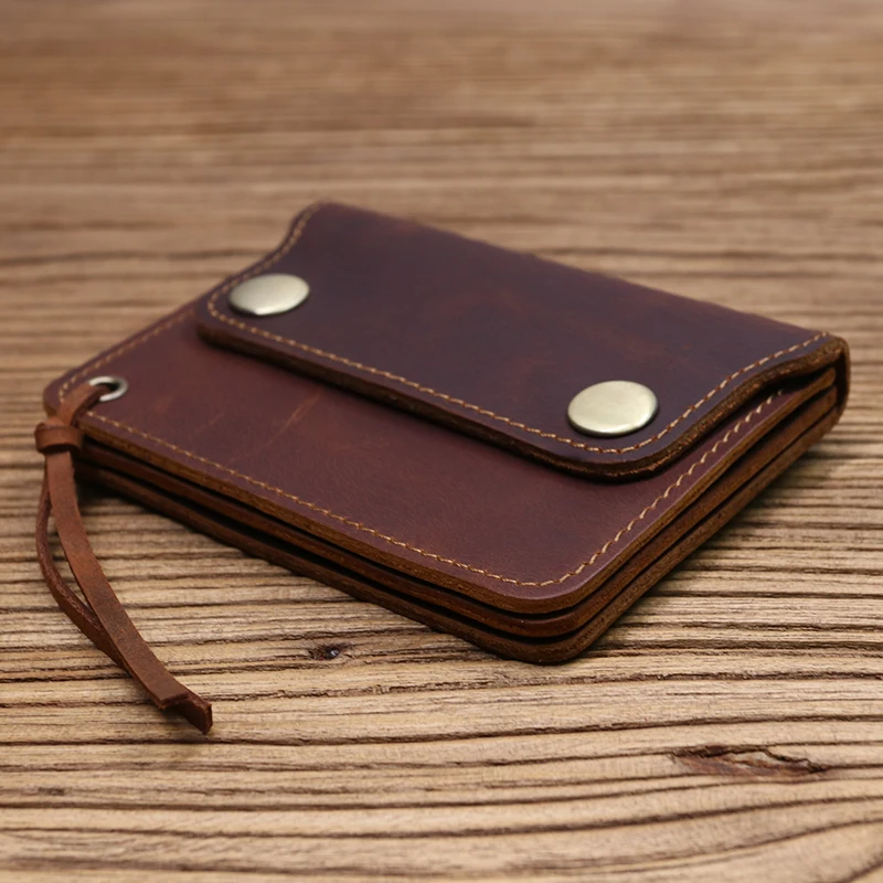 100% echtes Leder Brieftasche Für Männer Männlich Marke Vintage Handgemachte Kurze Kleine männer Geldbörse Karte Halter Mit Zipper Münzfach tasche – Detail 7