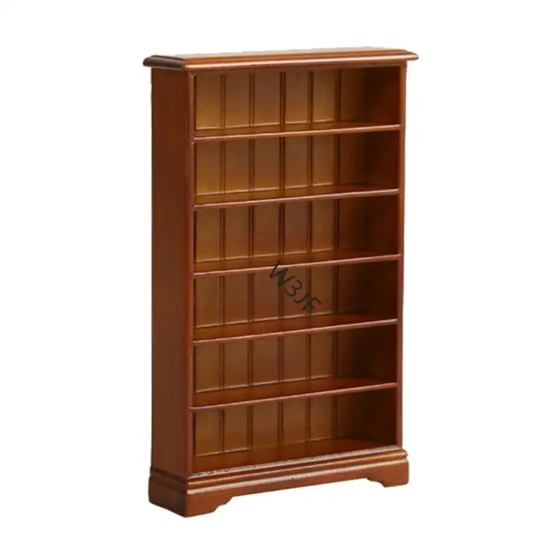 W3JF 6 계층 미니어처 책장 모델 1:12 스케일 인형 하우스 장식 작은 나무 책장 디스플레이 랙 가구 장식