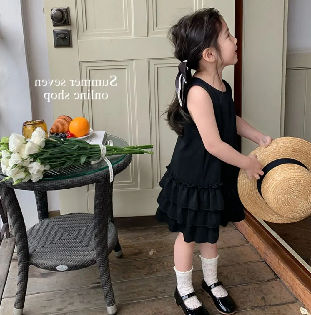 Girls Skirt Delicate Pleated Cake Skirt Vest Skirt 2025 Summer New Children's Clothing 3-8 Years Old