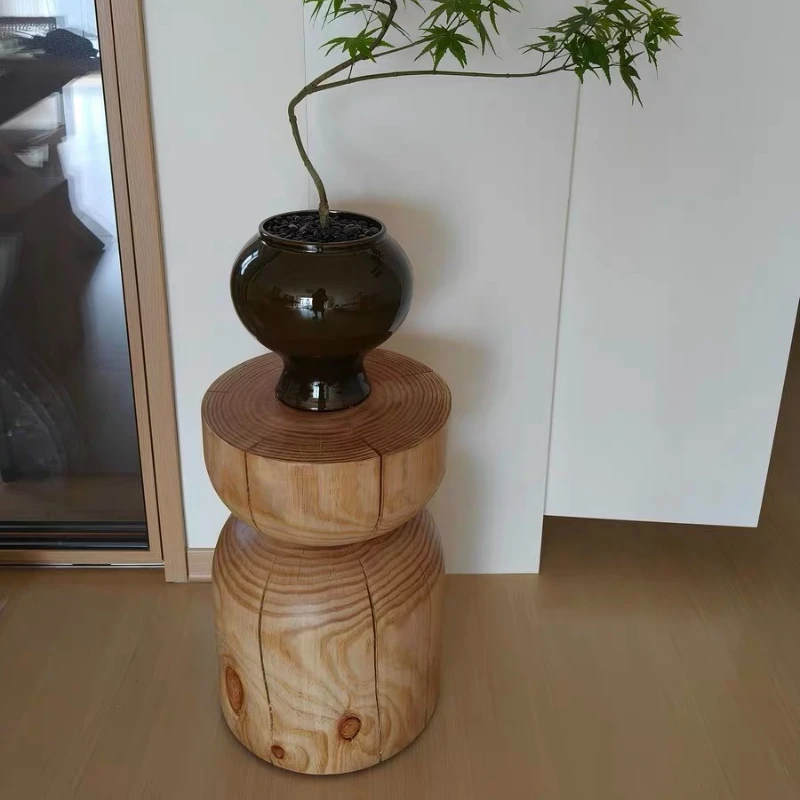 Scandinavian Log Round Side Table Solid Wood Stump Stool Creative Retro Multifunctional Seats Rustic Living Room Coffee Table