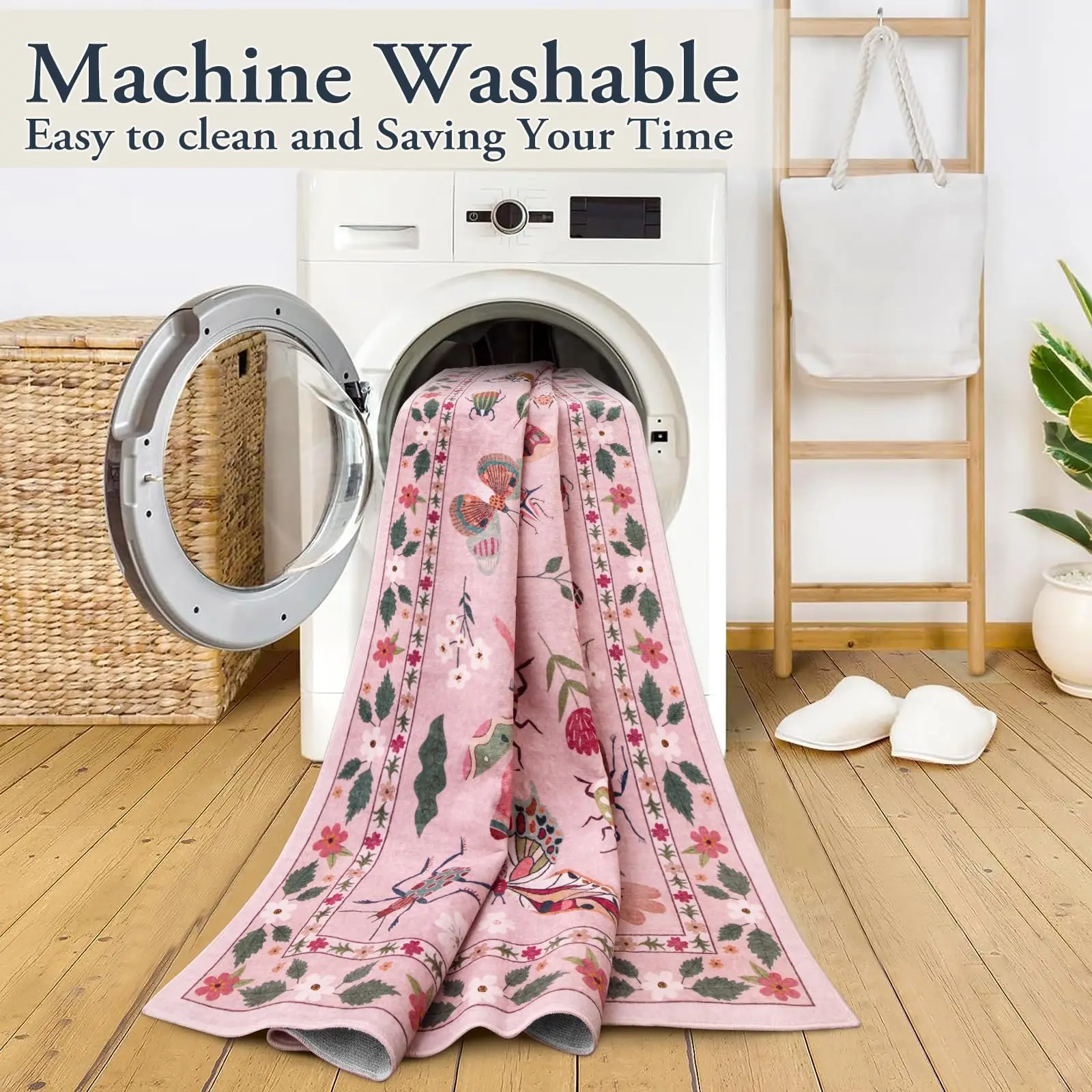 Pink Washable Rugs Soft Modern Pink Rugs for Bedroom Girls Living Room Non Slip Carpet