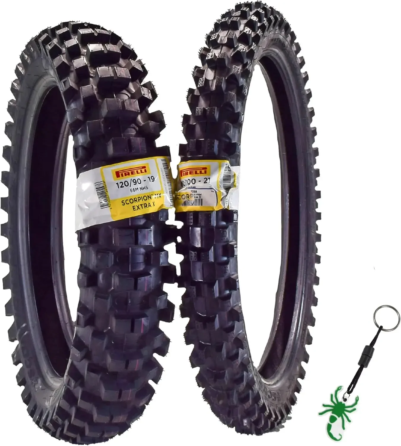 Front 80/100-21 & Rear 120/90-19 Dirt Bike Tires with Keychain - Two Pack