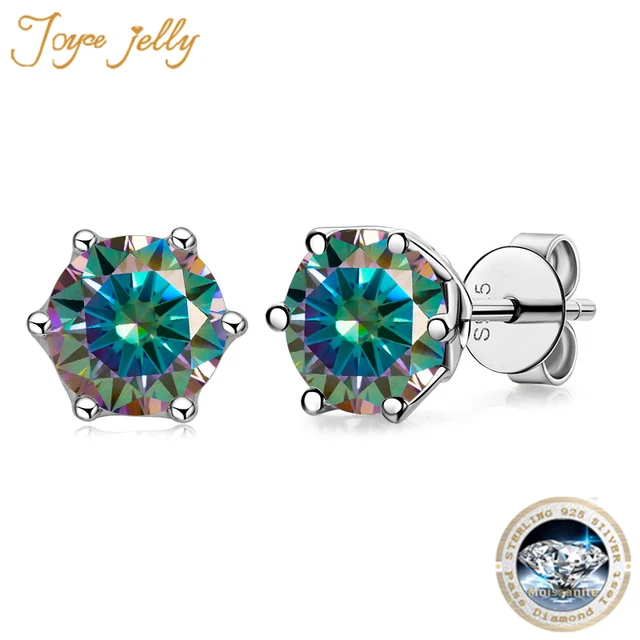 JoyceJelly 1/2/4CT VVS D Color Moissanite Russian Cut 8H8A Lab Diamond Kolczyki sztyfty dla kobiet S925 Sterling Silver Fine Jewelry