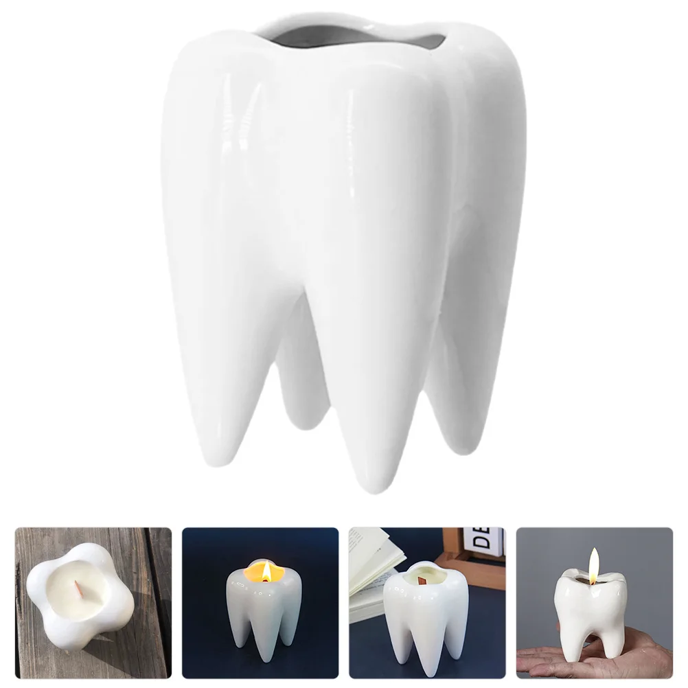 

Ceramic Tooth Shaped Holder for Halloween Decorations - Unique Desktop Tabletop Ornament, Farmhouse Rustic Party Festival