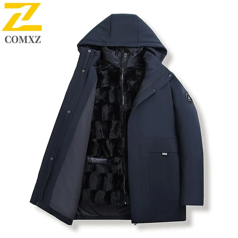 

COMXZ Men 90% White Duck Down Detachable Inner Layer Winter Down Jacket Thickened Thermal waterproof windproof business Coat