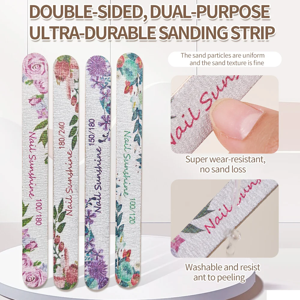 ตะไบเล็บลายดอกไม้ สำหรับมืออาชีพ 180/240 สองด้าน กระดาษทรายแข็งแรง พร้อมหัวเพชร สำหรับตัดแต่งเล็บ