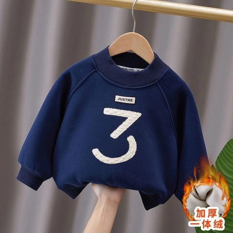 Boys Hoodies Sweatshirts Cotton Thicken Velvet 2022 Scoop Warm Winter Autumn Outwear Baby's Kids Children's Clothing