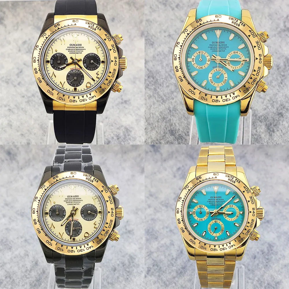 39mm men's custom watch VK63 movement quartz chronograph sapphire glass rubber strap luxury business men's waterproof watch