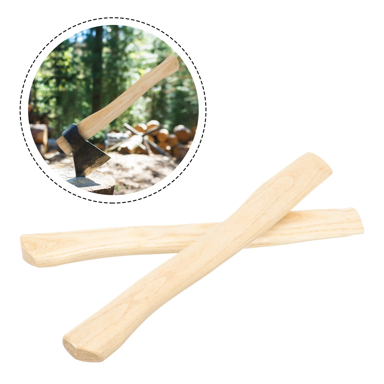 2 Pcs Wooden Axe Handle Replacement 36cm Ergonomic Solid Natural Wood Hatchet Handle for Outdoor Fits Many Axes Use