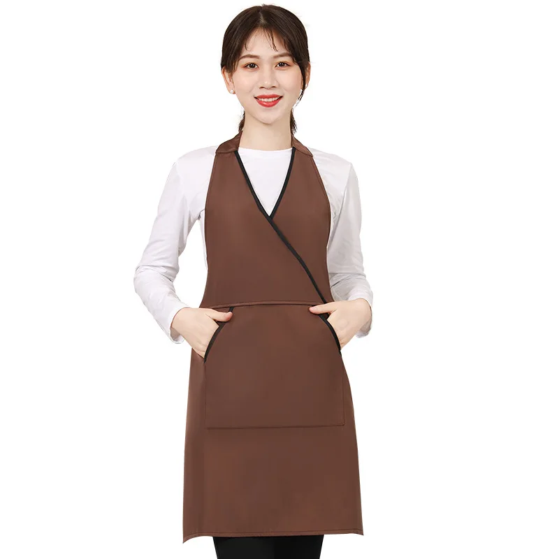 Japan Korea Custom Logo Kitchen Apron Nail Beauty Salon Coffee Shop Attendant Work Accessories  Woman Cotton v-Neck Apron